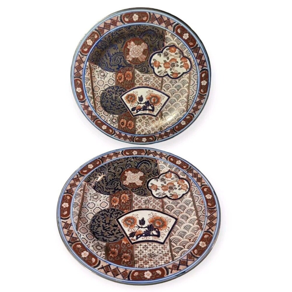 Antique Japanese Imari Porcelain Plate 1700s Taiseido Made In Osamu 10" Set Of 2